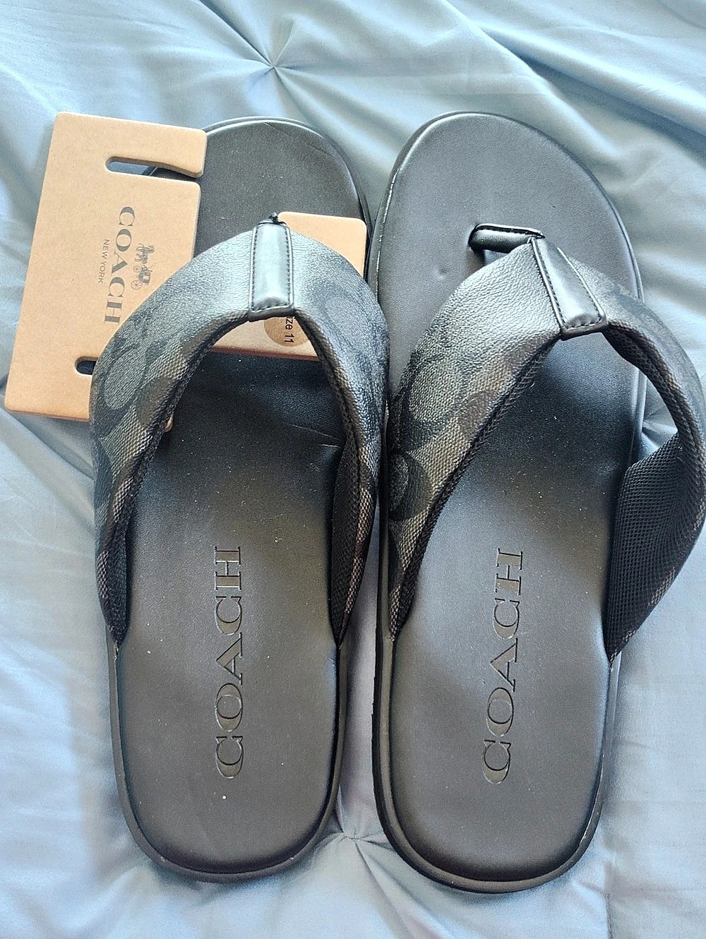 Coach Signature Flip Flop Sandals Monogram Black US 11 D